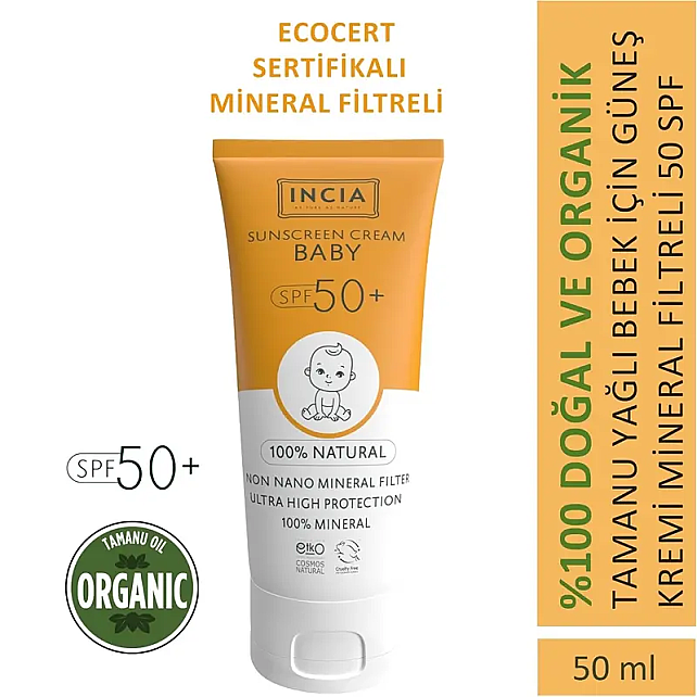Incia Baby Sunscreen Cream SPF 50+ Bebek Güneş Kremi 50ml - 4