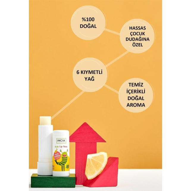 Incia Kids Lip Balm Lemon - Limonlu Doğal Dudak Besleyici 6g - 3