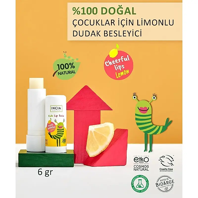 Incia Kids Lip Balm Lemon - Limonlu Doğal Dudak Besleyici 6gr - 2
