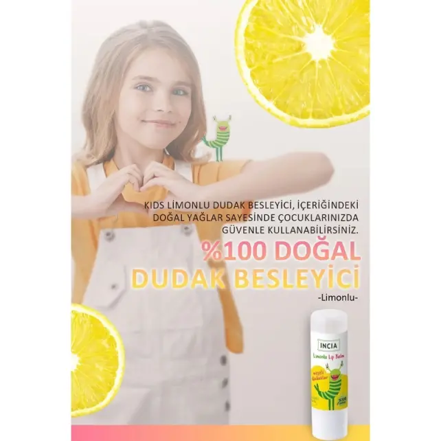 Incia Kids Lip Balm Lemon - Limonlu Doğal Dudak Besleyici 6gr - 4