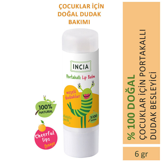 Incia Kids Lip Balm Orange - Portakallı Doğal Dudak Besleyici 6g - 5