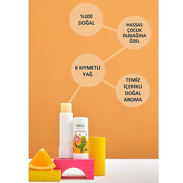 Incia Kids Lip Balm Orange - Portakallı Doğal Dudak Besleyici 6gr - 3