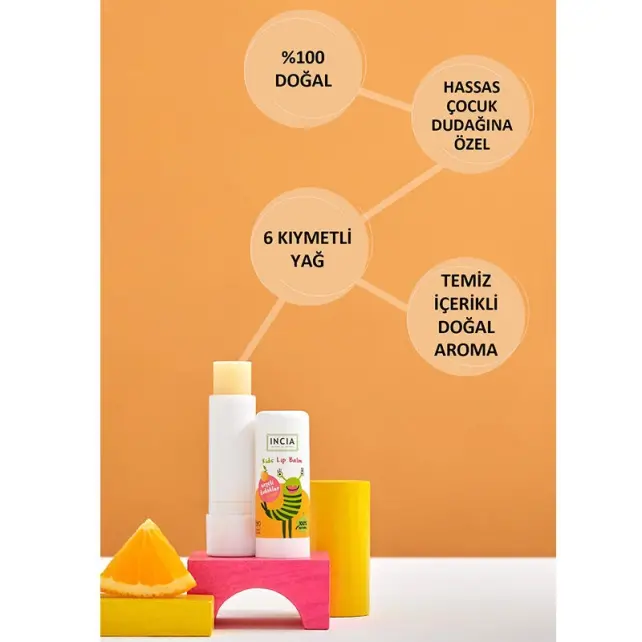 Incia Kids Lip Balm Orange - Portakallı Doğal Dudak Besleyici 6gr - 3