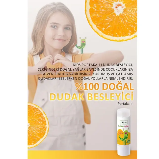 Incia Kids Lip Balm Orange - Portakallı Doğal Dudak Besleyici 6gr - 4