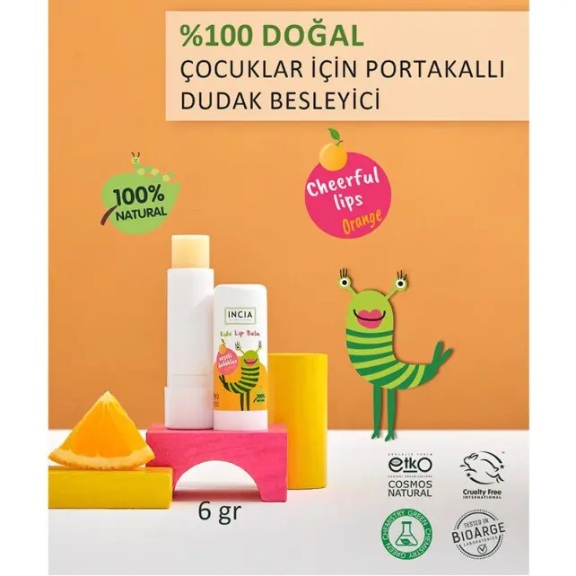Incia Kids Lip Balm Orange - Portakallı Doğal Dudak Besleyici 6gr - 6