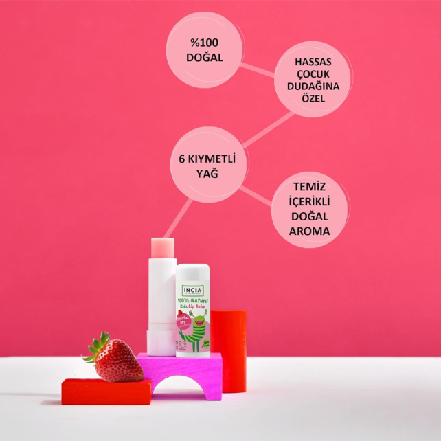 Incia Kids Lip Balm Strawberry - Çilekli Doğal Dudak Besleyici 6g - 3
