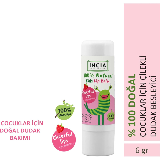 Incia Kids Lip Balm Strawberry - Çilekli Doğal Dudak Besleyici 6g - 5