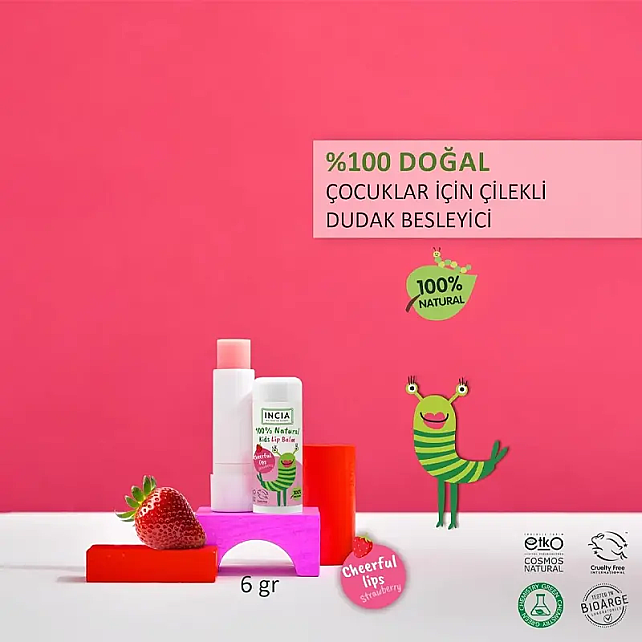 Incia Kids Lip Balm Strawberry - Çilekli Doğal Dudak Besleyici 6gr - 2