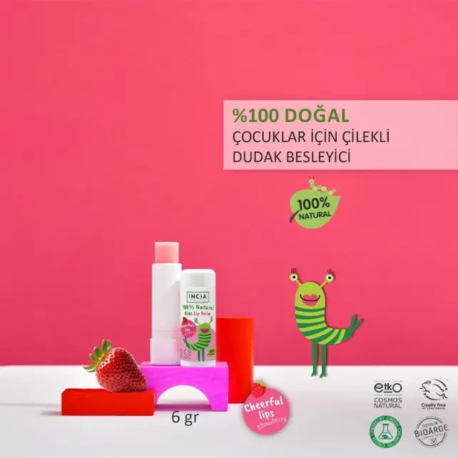 Incia Kids Lip Balm Strawberry - Çilekli Doğal Dudak Besleyici 6gr - 2