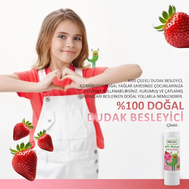 Incia Kids Lip Balm Strawberry - Çilekli Doğal Dudak Besleyici 6gr - 4