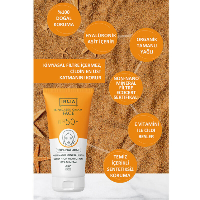 Incia Sunscreen Face Cream SPF 50+ Doğal Güneş Kremi 50ml - 3
