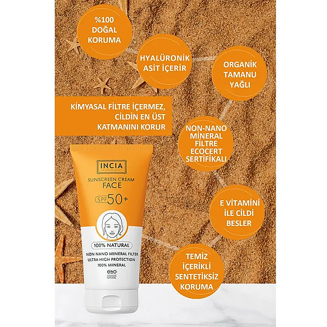 Incia Sunscreen Face Cream SPF 50+ Doğal Güneş Kremi 50ml - 3