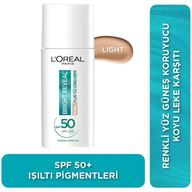 Loreal Paris Bright Reveal SPF 50+ Renkli Fluid Yüz Güneş Kremi Light 50ml - 4