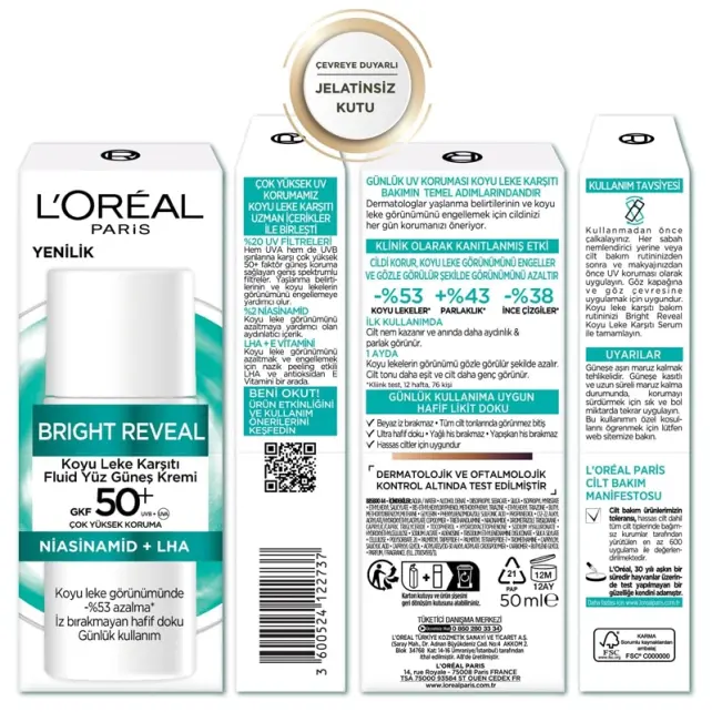 Loreal Paris Bright Reveal SPF 50+ Koyu Leke Karşıtı Fluid Yüz Güneş Kremi 50ml - 2