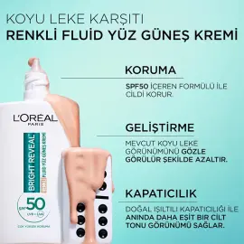 Loreal Paris Bright Reveal SPF 50+ Renkli Fluid Yüz Güneş Kremi Light 50ml - 3