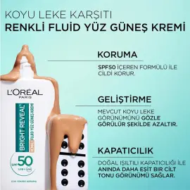 Loreal Paris Bright Reveal SPF 50+ Renkli Fluid Yüz Güneş Kremi Medium 50ml - 3