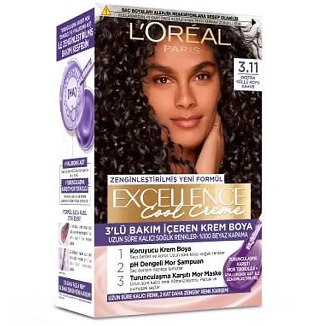 Loreal Paris Excellence Cool Creme - Krem Saç Boyası No: 3.11 Ekstra Küllü Koyu Kahve - 1
