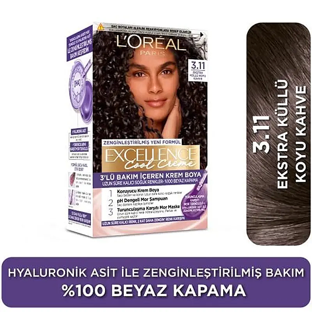 Loreal Paris Excellence Cool Creme - Krem Saç Boyası No: 3.11 Ekstra Küllü Koyu Kahve - 2