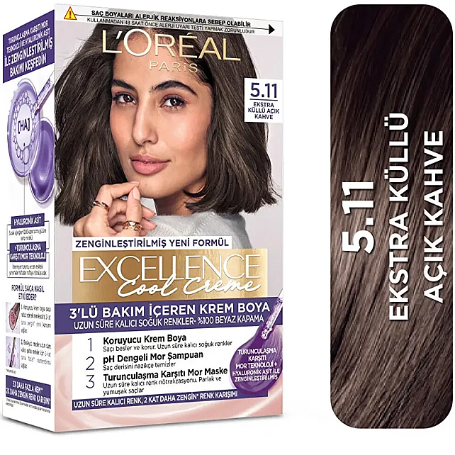 Loreal Paris Excellence Cool Creme - Krem Saç Boyası No: 5.11 Ekstra Küllü Açık Kahve - 2