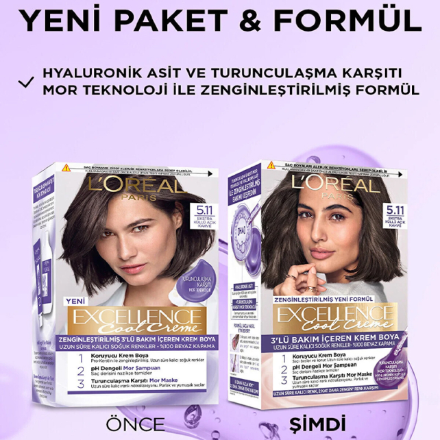Loreal Paris Excellence Cool Creme - Krem Saç Boyası No: 5.11 Ekstra Küllü Açık Kahve - 4