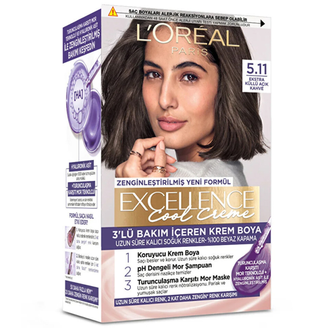 Loreal Paris Excellence Cool Creme - Krem Saç Boyası No: 5.11 Ekstra Küllü Açık Kahve - 1