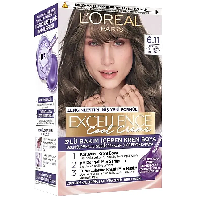 Loreal Paris Excellence Cool Creme - Krem Saç Boyası No: 6.11 Ekstra Küllü Koyu Kumral - 1