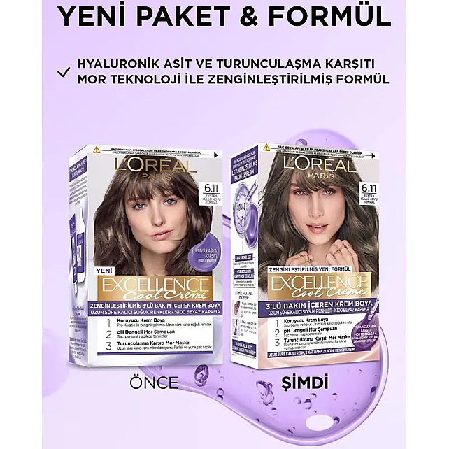Loreal Paris Excellence Cool Creme - Krem Saç Boyası No: 6.11 Ekstra Küllü Koyu Kumral - 3