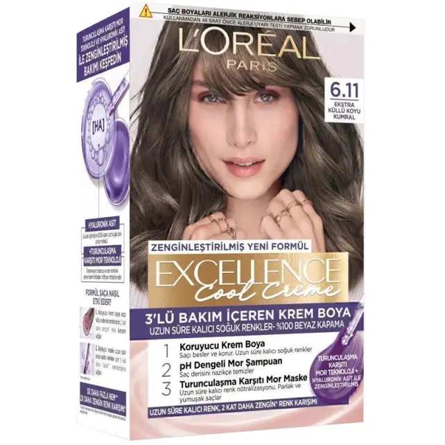 Loreal Paris Excellence Cool Creme - Krem Saç Boyası No: 6.11 Ekstra Küllü Koyu Kumral - 1