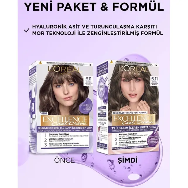 Loreal Paris Excellence Cool Creme - Krem Saç Boyası No: 6.11 Ekstra Küllü Koyu Kumral - 3