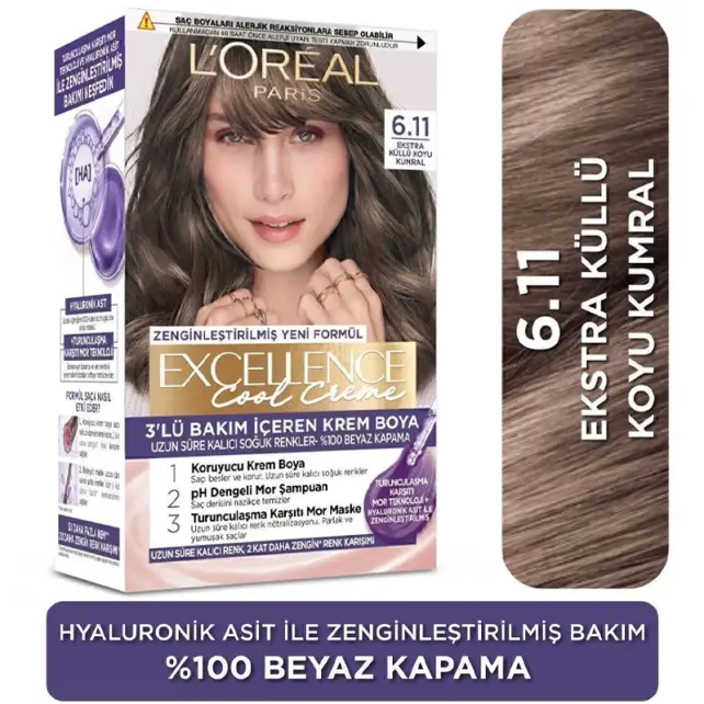 Loreal Paris Excellence Cool Creme - Krem Saç Boyası No: 6.11 Ekstra Küllü Koyu Kumral - 5