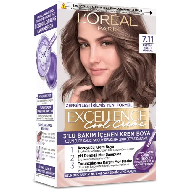 Loreal Paris Excellence Cool Creme - Krem Saç Boyası No: 7.11 Ekstra Küllü Kumral - 1