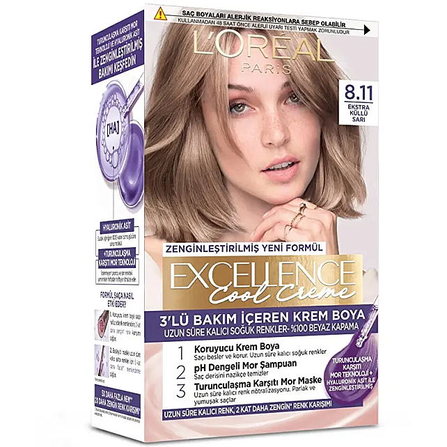 Loreal Paris Excellence Cool Creme - Krem Saç Boyası No: 8.11 Ekstra Küllü Sarı - 1
