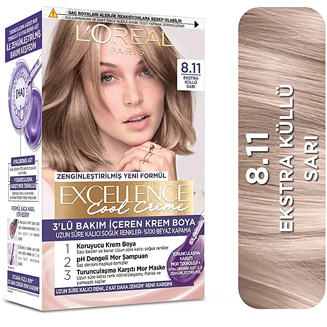 Loreal Paris Excellence Cool Creme - Krem Saç Boyası No: 8.11 Ekstra Küllü Sarı - 2