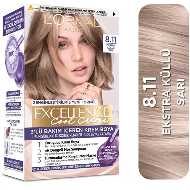 Loreal Paris Excellence Cool Creme - Krem Saç Boyası No: 8.11 Ekstra Küllü Sarı - 2