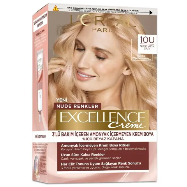Loreal Paris Excellence Creme - Krem Saç Boyası No: 10 U Nude Açık Sarı - 1