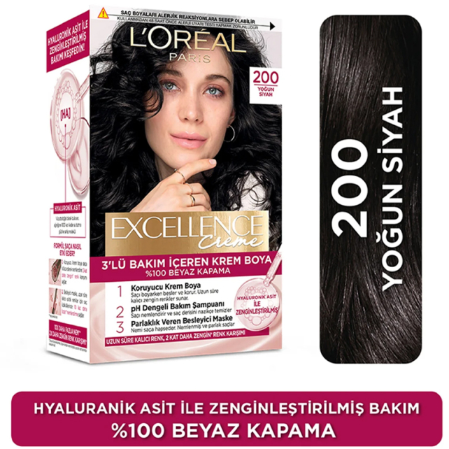 Loreal Paris Excellence Creme - Krem Saç Boyası No: 200 Yoğun Siyah - 2