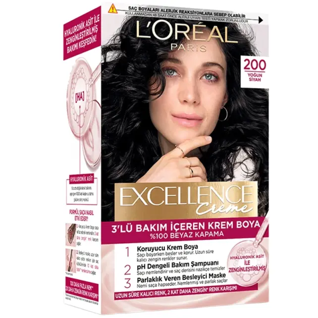 Loreal Paris Excellence Creme - Krem Saç Boyası No: 200 Yoğun Siyah - 1