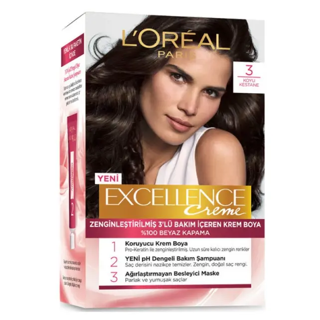 Loreal Paris Excellence Creme - Krem Saç Boyası No: 3 Koyu Kestane - 1
