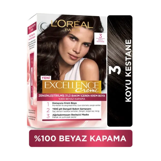 Loreal Paris Excellence Creme - Krem Saç Boyası No: 3 Koyu Kestane - 2