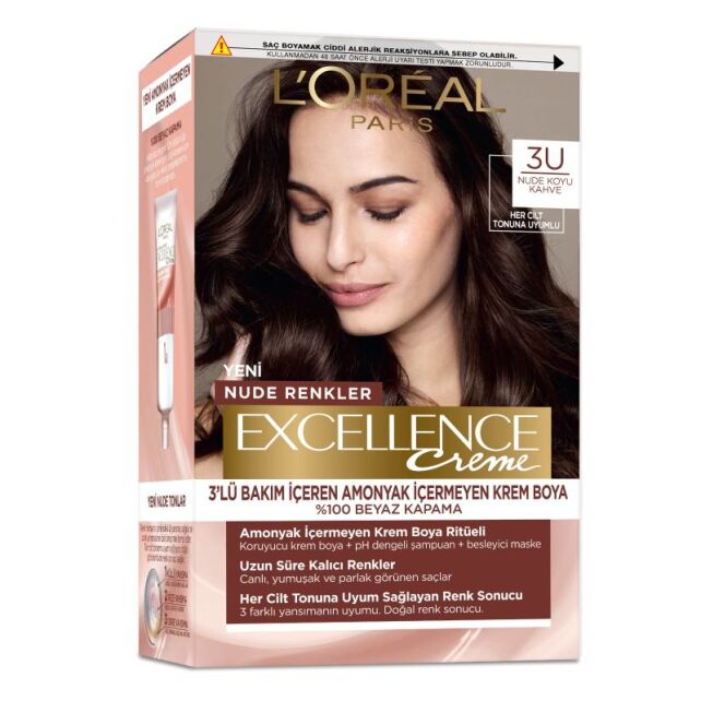 Loreal Paris Excellence Creme - Krem Saç Boyası No: 3U Nude Koyu Kahve - 1