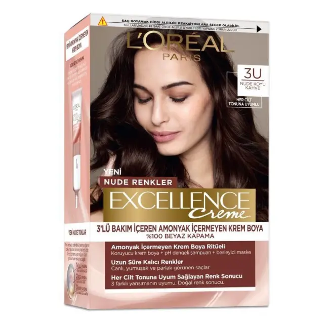Loreal Paris Excellence Creme - Krem Saç Boyası No: 3U Nude Koyu Kahve - 1