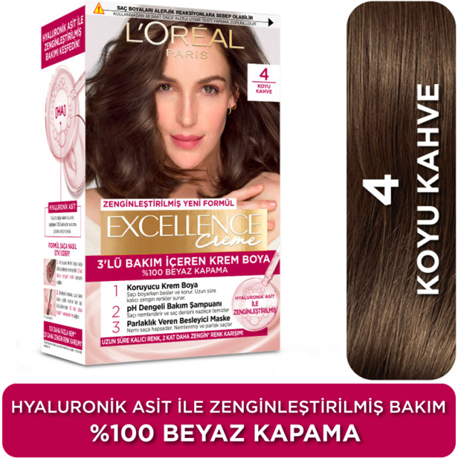 Loreal Paris Excellence Creme - Krem Saç Boyası No: 4 Koyu Kahve - 3