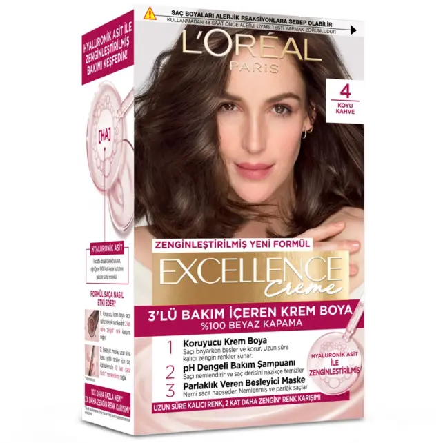 Loreal Paris Excellence Creme - Krem Saç Boyası No: 4 Koyu Kahve - 1