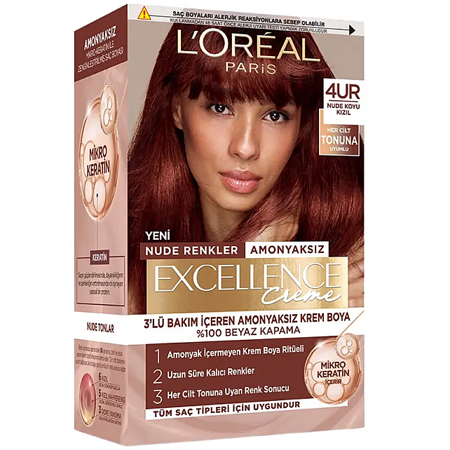 Loreal Paris Excellence Creme - Krem Saç Boyası No: 4UR Nude Koyu Kızıl - 1
