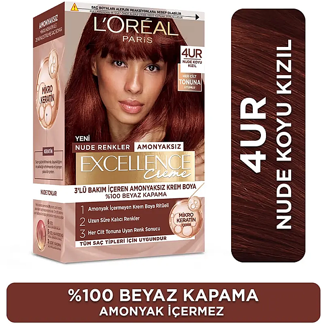 Loreal Paris Excellence Creme - Krem Saç Boyası No: 4UR Nude Koyu Kızıl - 2