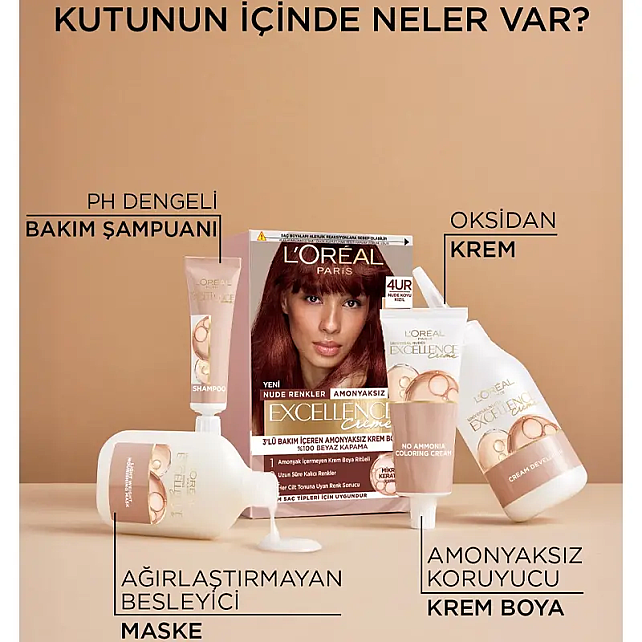 Loreal Paris Excellence Creme - Krem Saç Boyası No: 4UR Nude Koyu Kızıl - 6