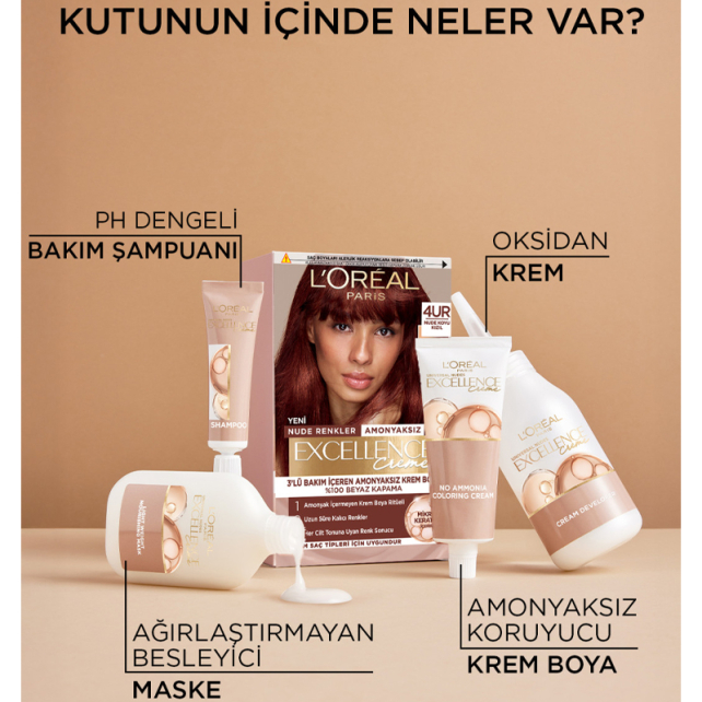 Loreal Paris Excellence Creme - Krem Saç Boyası No: 4UR Nude Koyu Kızıl - 6