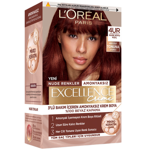 Loreal Paris Excellence Creme - Krem Saç Boyası No: 4UR Nude Koyu Kızıl - 1