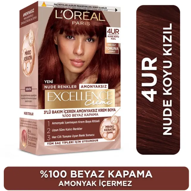 Loreal Paris Excellence Creme - Krem Saç Boyası No: 4UR Nude Koyu Kızıl - 2