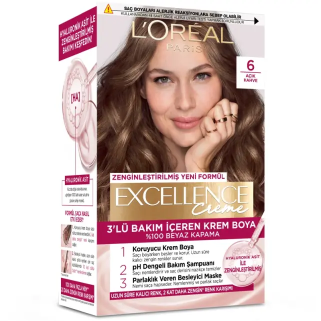 Loreal Paris Excellence Creme - Krem Saç Boyası No: 6 Açık Kahve - 1